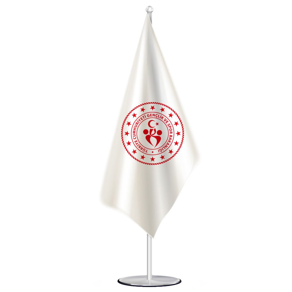 Makam Bayrakları Gençlik Ve Spor Bakanlığı Logolu 100x150cm 245cm Direk - Krom(Gümüş)